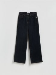 Jeansy wide leg - czarny. Czarne jeansy damskie Reserved, bez wzorów, z bawełny. Za 199.99 zł.