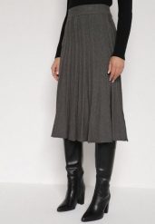 Ciemnoszara Rozkloszowana Plisowana Spódnica Dzianinowa Tussana. Szare spódnice damskie Born2be, do pracy, l, bez wzorów, z dzianiny, biznesowe, z podwyższonym stanem, midi, proste. Za 74.99 zł.