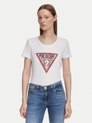 Guess T-Shirt W6YI25 K4344 Biały Slim Fit. Białe t-shirty damskie Guess, xl, z aplikacjami, z bawełny, bez kołnierzyka, bez ramiączek. Za 194.99 zł.