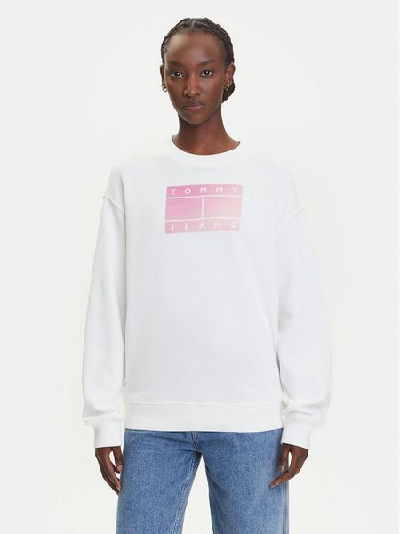 Tommy Jeans Bluza Gradient Flag DW0DW21396 Biały Relaxed Fit. Białe bluzy damskie Tommy Jeans, l, bez wzorów, z bawełny, bez ramiączek, bez kaptura. Za 369.99 zł.