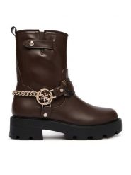 Guess Botki FLFYAZ ELE10 Brązowy. Brązowe botki damskie Guess, z aplikacjami, ze skóry, bez obcasa, na płaskiej podeszwie, bez zapięcia. Za 674.99 zł.