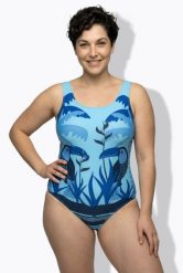 Damskie Strój kąpielowy tukan bez miękkich miseczek dekolt w serek. Niebieskie stroje kąpielowe damskie Ulla Popken, plus size, bez wzorów, z elastanu. Za 159.99 zł.