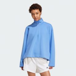 Bluza Soft Lux Quarter-Zip. Białe bluzy damskie Adidas, m, bez wzorów, bez ramiączek, bez kaptura. Za 299.00 zł.