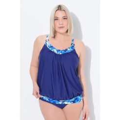 Damskie Tankini wzorzyste detale miękkie miseczki regulowane ramiączka. Niebieskie stroje kąpielowe damskie Ulla Popken, plus size, bez wzorów, z elastanu. Za 279.99 zł.