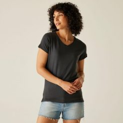 Koszulka turystyczna damska Elkie. Szare bluzki damskie Regatta, bez wzorów, z bawełny, sportowe, bez kołnierzyka, bez ramiączek. W wyprzedaży za 93.60 zł.