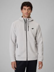 4F Bluza treningowa regular ze strukturalnej dzianiny męska - kremowa S. Białe bluzy sportowe męskie 4F, l, bez wzorów, z dzianiny, z kapturem, na fitness i siłownię. Za 249.99 zł.