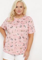 Różowy T-shirt Koszulka z Krótkim Rękawem w Kwiaty Nleessa. Czerwone bluzki damskie Born2be, plus size, bez wzorów, z jeansu, eleganckie, bez kołnierzyka, plus size, bez ramiączek. Za 29.99 zł.