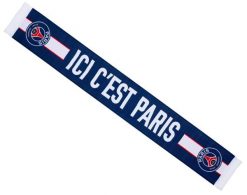 Paris Saint Germain szalik kibica scarf wielokolorowy. Niebieskie szaliki męskie PSG, bez wzorów, z materiału. Za 99.90 zł.