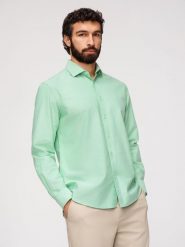 Bawełniana pastelowa koszula męska typu oxford – miętowa V4 - Rozmiar: XXL. Zielone koszule męskie Ombre Clothing, m, bez wzorów, z bawełny, biznesowe, bez kołnierzyka, bez ramiączek. W wyprzedaży za 146.99 zł.