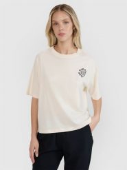 4F T-shirt oversize z nadrukiem damski - biały XS. Białe t-shirty damskie 4F, xs, bez wzorów, z bawełny, klasyczne, bez kołnierzyka, bez ramiączek. W wyprzedaży za 59.99 zł.