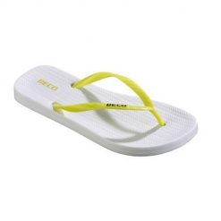 Beco Sunshine klapki damskie - biało-żółte. Żółte klapki damskie 47 Brand, bez wzorów, bez obcasa, bez zapięcia. Za 198.99 zł.