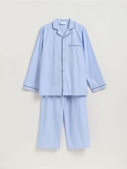 Dwuczęściowa piżama z bawełny - jasnoniebieski. Niebieskie piżamy męskie Reserved, l, bez wzorów, z bawełny, bez kołnierzyka, bez ramiączek. Za 159.99 zł.