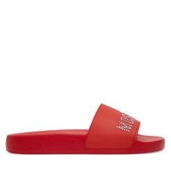Klapki LOVE MOSCHINO. Czerwone klapki damskie Love Moschino, bez wzorów, bez obcasa, bez zapięcia. Za 649.99 zł.