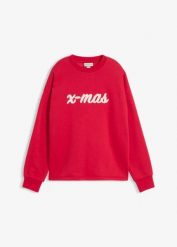 Bluza oversize z mieszanki bawełny. Czerwone bluzy damskie bonprix, bez wzorów, z bawełny, bez ramiączek, bez kaptura. Za 109.99 zł.