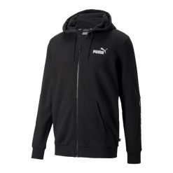 Męska Bluza Z Kapturem Essential Tape Full Zip. Czarne bluzy męskie Puma, m, bez wzorów, bez ramiączek, z kapturem. Za 245.99 zł.