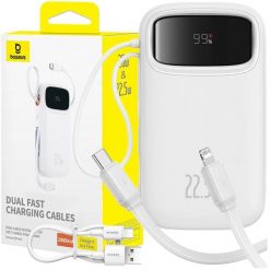 Powerbank Baseus 20000mAh 22,5W pd qc wbudowane kable USB-C lightning. Białe powerbanki Baseus. Za 129.00 zł.