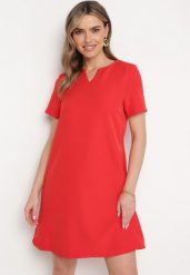 Czerwona Sukienka Trapezowa Mini z Kieszeniami Hreona. Czerwone sukienki damskie Born2be, l, bez wzorów, bez kołnierzyka, bez ramiączek, mini, trapezowe. Za 79.99 zł.