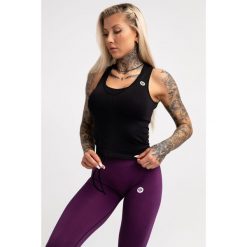 Top fitness damski Gym Glamour ściągany. Czarne topy damskie GYM GLAMOUR, xs, bez wzorów, glamour, bez kołnierzyka, bez ramiączek. Za 119.99 zł.
