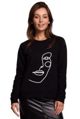 Czarna Klasyczna Bluza Dresowa z Nadrukiem. Czarne bluzy damskie MOE, l, bez wzorów, z bawełny, klasyczne, bez ramiączek, bez kaptura. Za 219.90 zł.