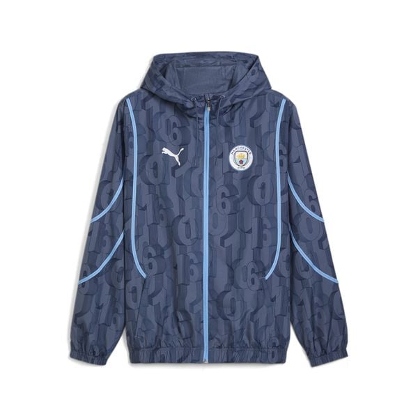 Kurtka Prematch Manchester City 2024/25. Niebieskie kurtki męskie Puma, m, bez wzorów, z materiału, klasyczne, bez kaptura. Za 316.60 zł.