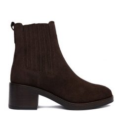 Botki GINO ROSSI. Brązowe botki damskie Gino Rossi, bez wzorów, bez obcasa, na słupku, bez zapięcia. Za 349.99 zł.