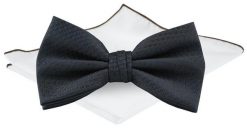 Męska Mucha w Komplecie z Poszetką - Chattier - Granatowa, Faktura Tkaniny. Niebieskie krawaty i muchy Chattier, bez wzorów, z tkaniny, eleganckie. Za 65.00 zł.