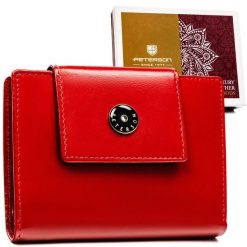 Portfel damski ze skóry naturalnej w czerwonym kolorze zamykany zatrzaskiem - Peterson. Czerwone portfele damskie Peterson, ze skóry. Za 99.99 zł.