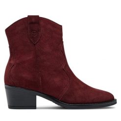 Kowbojki Tamaris. Czerwone botki damskie Tamaris, bez wzorów, bez obcasa, na słupku, bez zapięcia. Za 459.99 zł.