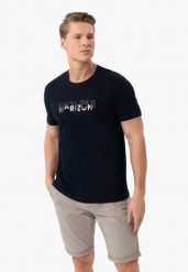 T-shirt z napisem T-RIZ. Niebieskie t-shirty męskie Volcano, l, bez wzorów, z bawełny, bez kołnierzyka, bez ramiączek. Za 59.99 zł.