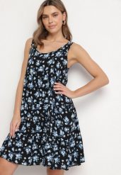 Czarna Rozkloszowana Sukienka z Bawełny z Kwiatowym Wzorem Anniviana. Czarne sukienki damskie Born2be, na co dzień, l, bez wzorów, z bawełny, eleganckie, bez kołnierzyka, bez ramiączek, mini, proste. Za 39.99 zł.