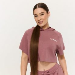 Bluza damska fitness z kapturem krótka Relay Cropped Haze. Szare bluzy damskie GYMBEAM, m, bez wzorów, z bawełny, klasyczne, bez ramiączek, z kapturem. Za 125.90 zł.