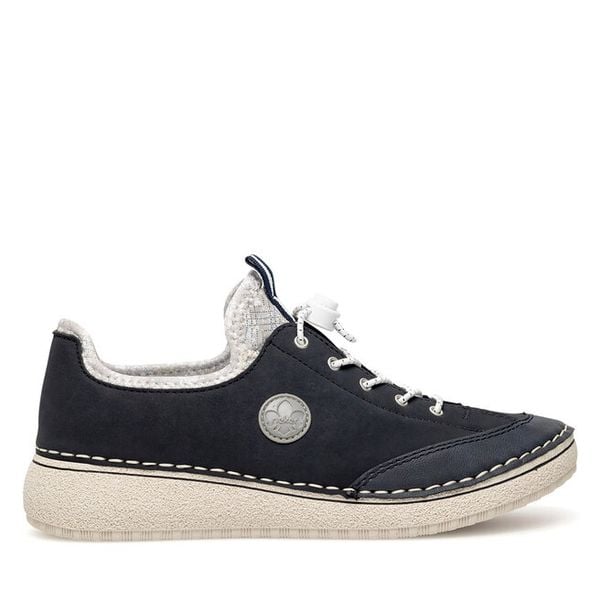 Półbuty Rieker. Niebieskie półbuty damskie Rieker, bez wzorów, bez obcasa, na płaskiej podeszwie, bez zapięcia. Za 329.99 zł.