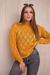 Sweter z półgolfem i wzorem w romby musztardowy. Swetry nierozpinane damskie KESI, l, bez wzorów, z wełny, bez kołnierzyka, plus size, bez ramiączek. Za 125.45 zł.