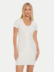 Guess Sukienka dzianinowa Paige W4YK28 Z3FN0 Écru Slim Fit. Sukienki damskie Guess, xl, z aplikacjami, z dzianiny, bez kołnierzyka, bez ramiączek. Za 329.99 zł.