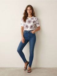 Jeansy skinny high waist z domieszką wiskozy - granatowy. Niebieskie jeansy damskie Sinsay, bez wzorów, z jeansu, z podwyższonym stanem. Za 39.99 zł.