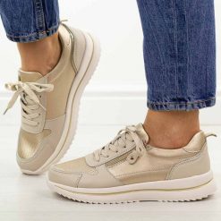 Beżowe skórzane półbuty damskie Jezzi 9784. Brązowe półbuty damskie Jezzi, na jesień, bez wzorów, ze skóry, casualowe, z okrągłym noskiem, bez obcasa, na płaskiej podeszwie, bez zapięcia. Za 229.00 zł.