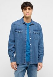 Męska Koszula Mustang Style Duver Denim Blue 1017538 5000 500. Niebieskie koszule męskie Mustang, m, bez wzorów, z denimu, bez kołnierzyka, bez ramiączek. Za 139.99 zł.