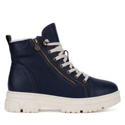 Botki Go Soft. Niebieskie botki damskie GO SOFT, bez wzorów, bez obcasa, na płaskiej podeszwie, bez zapięcia. Za 229.99 zł.