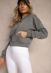 Ciemnoszara Bluza z Kapturem i Bawełną Ozdobiona Ściągaczami Evianae. Szare bluzy damskie Renee, l, bez wzorów, z bawełny, casualowe, bez ramiączek, z kapturem. Za 29.99 zł.