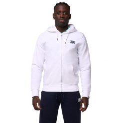 Bluza z bawełna z kaptur na siłownia na czas wolny. Białe bluzy męskie LEONE 1947 APPAREL, bez wzorów, z bawełny, sportowe, bez ramiączek, bez kaptura. Za 181.87 zł.
