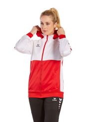 Kurtka treningowa z kapturem dla kobiet Erima Six Wings. Białe kurtki sportowe damskie Erima, bez wzorów, z bawełny, bez ramiączek, z kapturem, do piłki ręcznej. Za 252.50 zł.