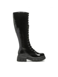 DeeZee Kozaki WS068-30 Czarny. Czarne kozaki damskie DeeZee, bez wzorów, ze skóry, bez obcasa, na płaskiej podeszwie, bez zapięcia. Za 149.99 zł.