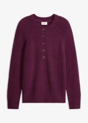 Sweter z mieszanki bawełny. Fioletowe swetry nierozpinane damskie bonprix, bez wzorów, z bawełny, bez kołnierzyka, bez ramiączek. Za 109.99 zł.