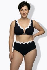 Damskie Bikini falisty brzeg miękkie miseczki regulowane ramiączka. Czarne stroje kąpielowe damskie Ulla Popken, plus size, bez wzorów, z elastanu. Za 191.99 zł.