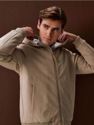 Kurtka bomberka z kapturem - beżowy. Brązowe kurtki męskie Sinsay, l, bez wzorów, z kapturem. Za 119.99 zł.