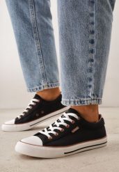 Czarne Klasyczne Trampki do Kostki z Lamówką przy Podeszwie Kasiope. Czarne trampki i tenisówki damskie Born2be, bez wzorów, z jeansu, bez zapięcia. Za 59.99 zł.