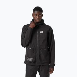 Kurtka przeciwdeszczowa męska Helly Hansen Move Hooded Rain. Czarne kurtki męskie Helly Hansen, m, bez wzorów, sportowe, bez kaptura. Za 848.50 zł.