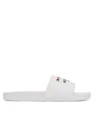 Tommy Hilfiger Klapki Flags Pool Slide FM0FM05431 Biały. Białe klapki męskie Tommy Hilfiger, bez wzorów, ze skóry, bez zapięcia. Za 119.99 zł.