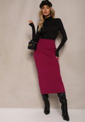 Ciemnoróżowa Spódnica z Wiskozą High Waist o Dopasowanym Kroju z Gumką w Talii Niarosae. Czerwone spódnice damskie Renee, do pracy, m, bez wzorów, z wiskozy, biznesowe, z podwyższonym stanem, midi, dopasowane. Za 129.99 zł.