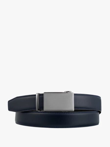 Granatowy pasek ze skóry licowej. Niebieskie paski męskie Ryłko, ze skóry, eleganckie. Za 129.99 zł.